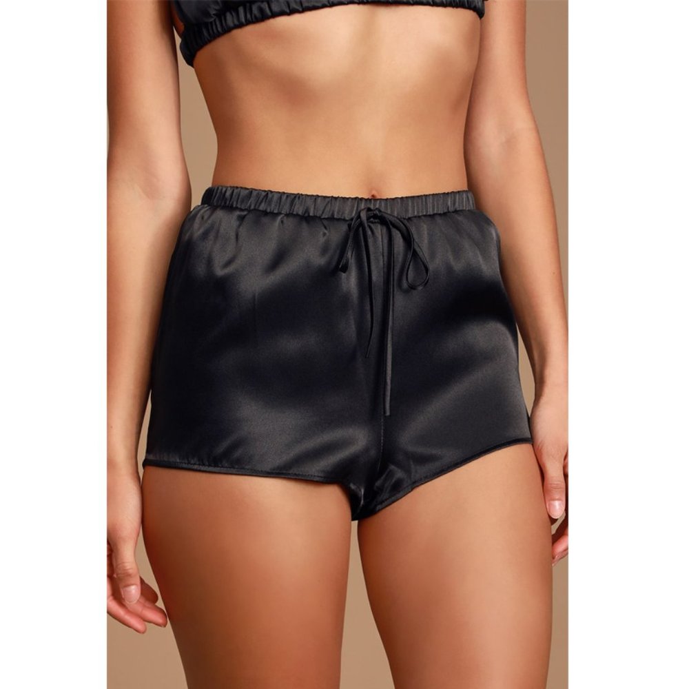 Lulus | Captured Moments Black Satin Lounge Shorts